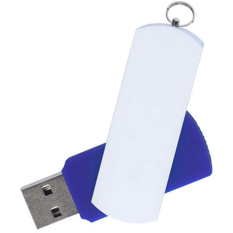 Флешка 32 ГБ синяя с белым, металл и пластик soft-touch «ЕЛЕГАНКЕ-КОЛОР»