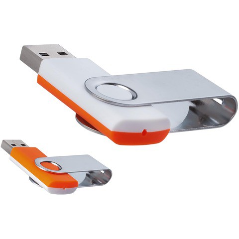 Флешка 32 ГБ бело-оранжевая, металл и пластик soft-touch «ТВИСТ-МИКС»