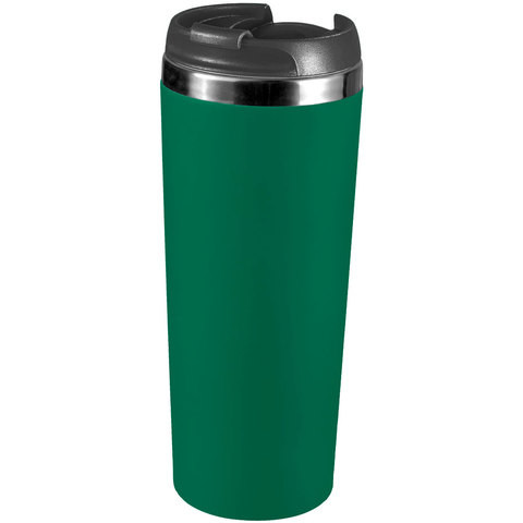 Зеленая с черной крышкой термокружка 420мл., металл и soft-touch «КОМО-СОФТ»