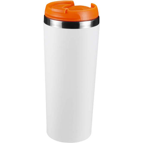Белая с оранжевой крышкой термокружка 420мл., металл и пластик «КОМО-ВХИТЕ»