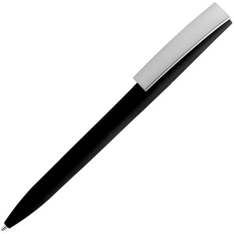 Ручка черная с серебристым, пластик и soft-touch «ЗЕТА-СОФТ-МИКС»
