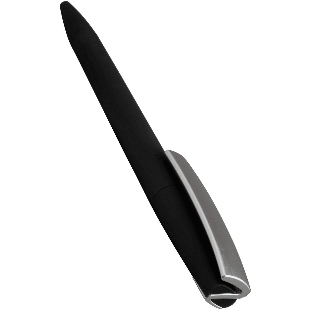 Фотография Ручка черная с серебристым, пластик и soft-touch «ЗЕТА-СОФТ-МИКС»