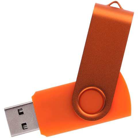 Оранжевая флешка 16 гб, металл и пластик soft-touch «ТВИСТ-КОЛОР»