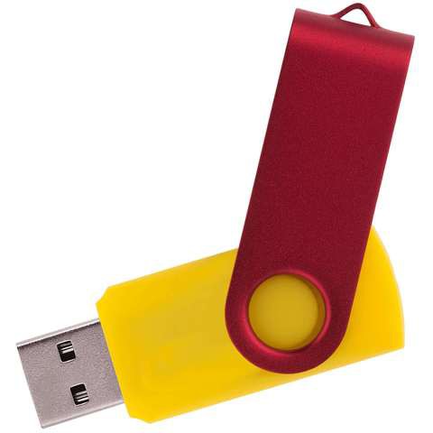 Флешка 8 ГБ желтая с красным, металл и пластик soft-touch «ТВИСТ-КОЛОР-МИКС»