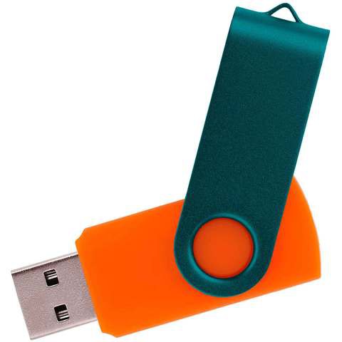 Флешка 8 ГБ оранжевая с зеленым, металл и пластик soft-touch «ТВИСТ-КОЛОР-МИКС»