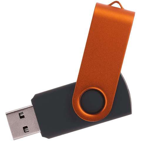 Черная с оранжевым флешка 8 гб, металл и пластик soft-touch «ТВИСТ-КОЛОР-МИКС»