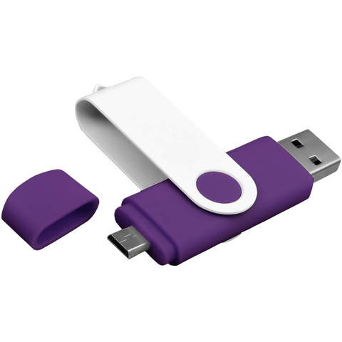 Флешка 16 ГБ фиолетовая с белым, металл и пластик soft-touch «ТВИСТ-КОЛОР-ОТГ»